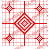 A red target grid with multiple squares and diamond-shaped targets in the center and corners. Includes numbered grids along the top and side edges. Clinger Holsters branding and address appear at the top and bottom of the target, along with sections for shooter information, firearm information, and range conditions.